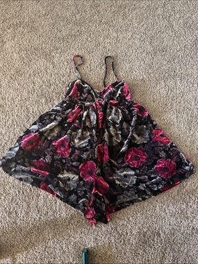 Free People Floral Velvet Romper in red pink and black